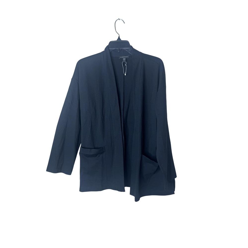 Eileen Fisher Jacket Womens S Petite Black Organic Cotton Jersey Open Front‎